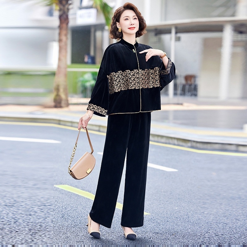 Ema uus hiina kuldse sametist vintage-moe tikitud särkülikond 2025. aasta uus Guofeng-jope kaheosaline komplekt