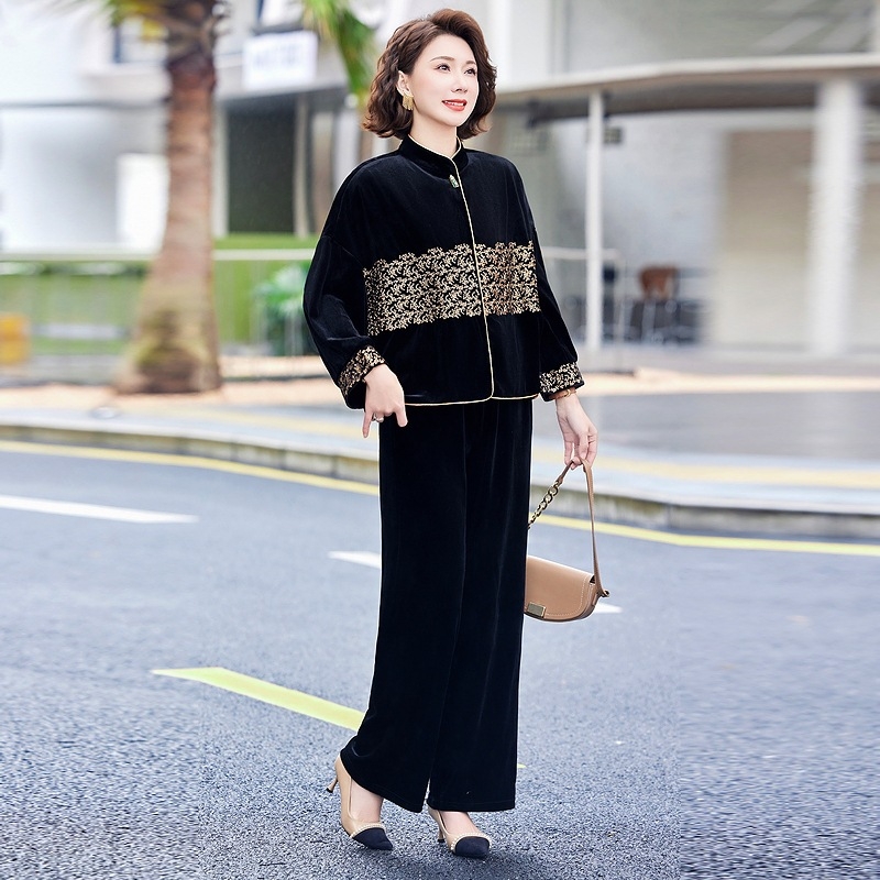 Ema uus hiina kuldse sametist vintage-moe tikitud särkülikond 2025. aasta uus Guofeng-jope kaheosaline komplekt