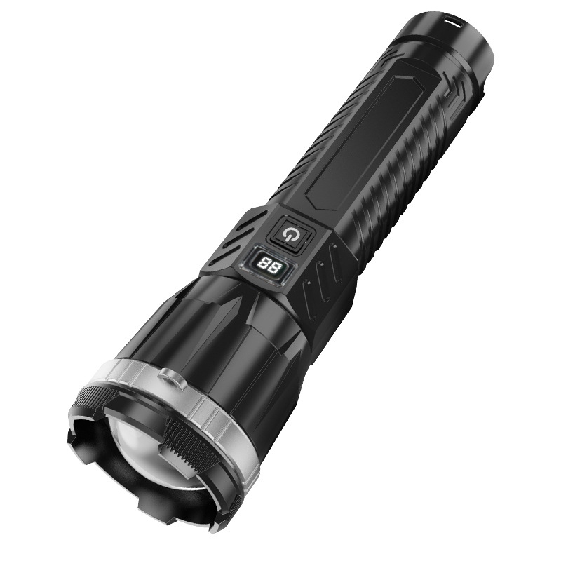 Uus valge laseriga tugeva valgusega pikamaa taskulamp ABS-multifunktsionaalne valgustuslamp, mis laadib öökalapüügilambi võimsuse näidikuga