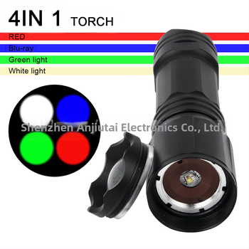 Διασυνοριακός φακός WRGB τεσσάρων χρωμάτων με τηλεσκοπικό ζουμ, ισχυρό φως, μεγάλης εμβέλειας LED, λευκό κόκκινο μπλε πράσινο φως σήματος