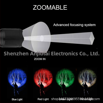 Διασυνοριακός φακός WRGB τεσσάρων χρωμάτων με τηλεσκοπικό ζουμ, ισχυρό φως, μεγάλης εμβέλειας LED, λευκό κόκκινο μπλε πράσινο φως σήματος