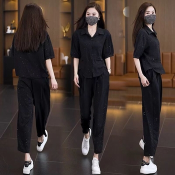 Γυναικείο κοστούμι πουκάμισο μόδας για μείωση της ηλικίας, ένα σετ από νέο κοστούμι δύο τεμαχίων ξένου στυλ για νεαρές μητέρες του 2024