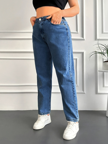 2025. aasta piiriülese väliskaubanduse kevad- ja sügiskollektsiooni uued sinised kõrge vöökohaga lahtised sirged püksid, mis salendavad universaalseid teksaseid