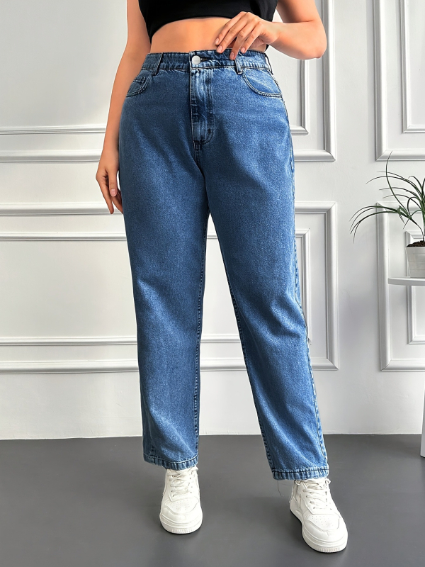 2025. aasta piiriülese väliskaubanduse kevad- ja sügiskollektsiooni uued sinised kõrge vöökohaga lahtised sirged püksid, mis salendavad universaalseid teksaseid