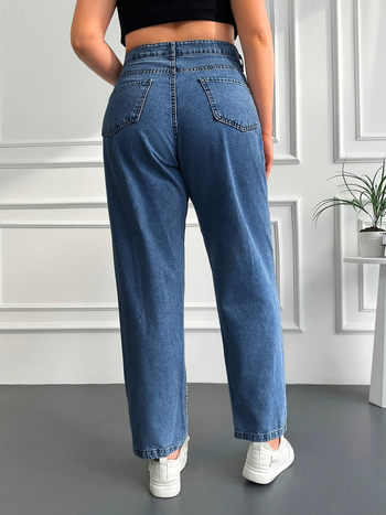 2025. aasta piiriülese väliskaubanduse kevad- ja sügiskollektsiooni uued sinised kõrge vöökohaga lahtised sirged püksid, mis salendavad universaalseid teksaseid