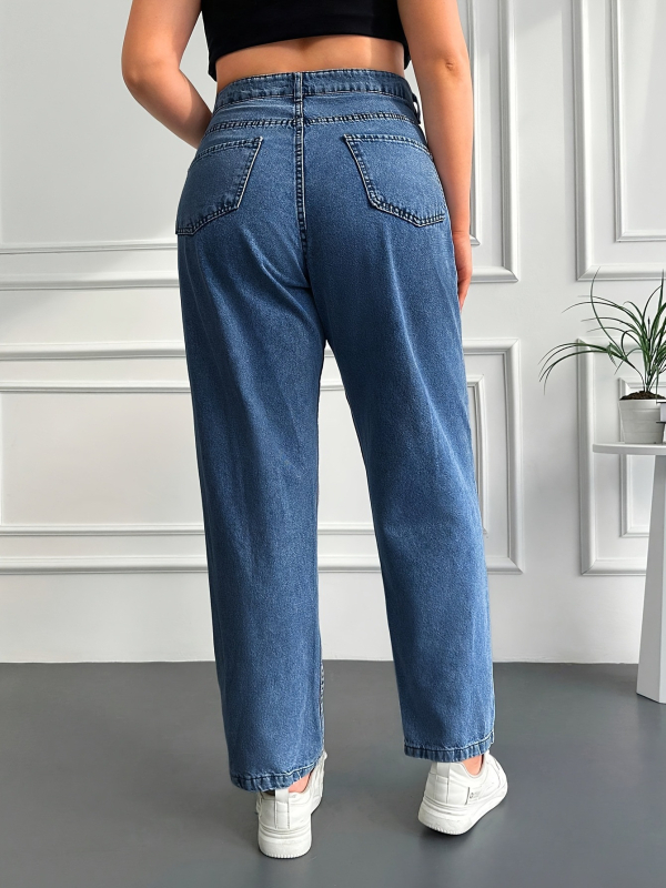 2025. aasta piiriülese väliskaubanduse kevad- ja sügiskollektsiooni uued sinised kõrge vöökohaga lahtised sirged püksid, mis salendavad universaalseid teksaseid