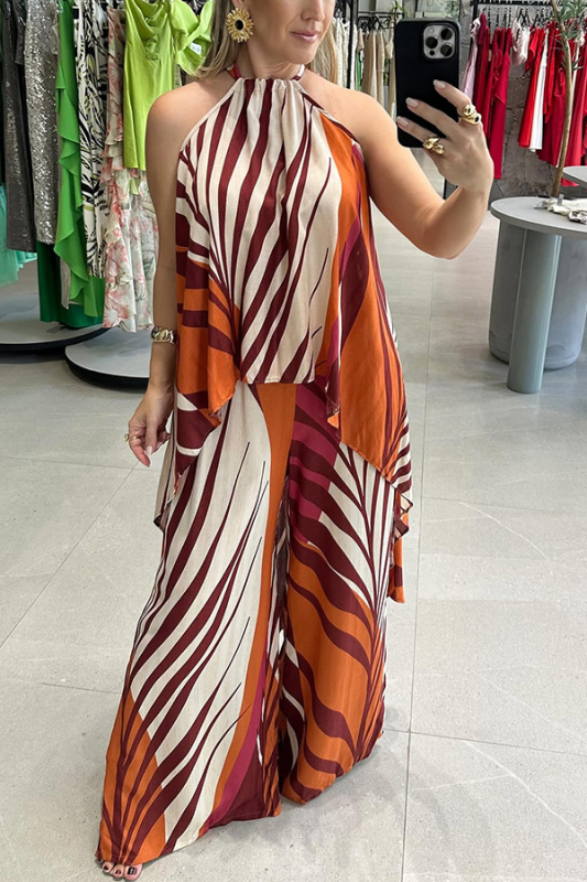 Sõltumatu jaama 2025. aasta Euroopa ja Ameerika suvised uue positsioneerimisega trükitud pikkade varrukatega laiade säärega püksid, mood kaheosalised naisterõivad