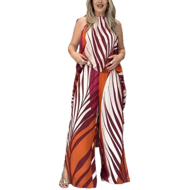 Sõltumatu jaama 2025. aasta Euroopa ja Ameerika suvised uue positsioneerimisega trükitud pikkade varrukatega laiade säärega püksid, mood kaheosalised naisterõivad