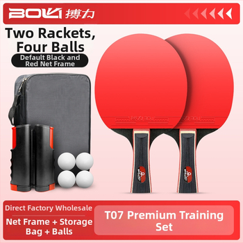 Rachetă de tenis de masă Bolitong, antrenament și divertisment, set cu două lovituri și patru bile cu plasă, set de suport pentru începători, rachetă de familie, rachetă orizontală