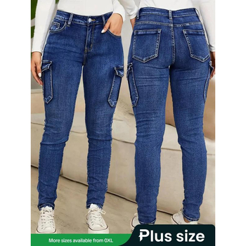 Ääriseülesed ühevärvilised taskuga kõrge vöökohaga teksad vabaaja tänaval mugavad