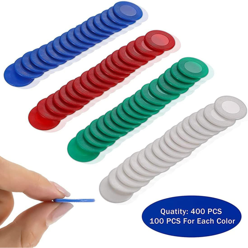 400 gabalu plastmasas pokera žetoni, spēļu žetoni, 4 krāsu skaitītāja karte spēļu skaitīšanai, bingo žetoni
