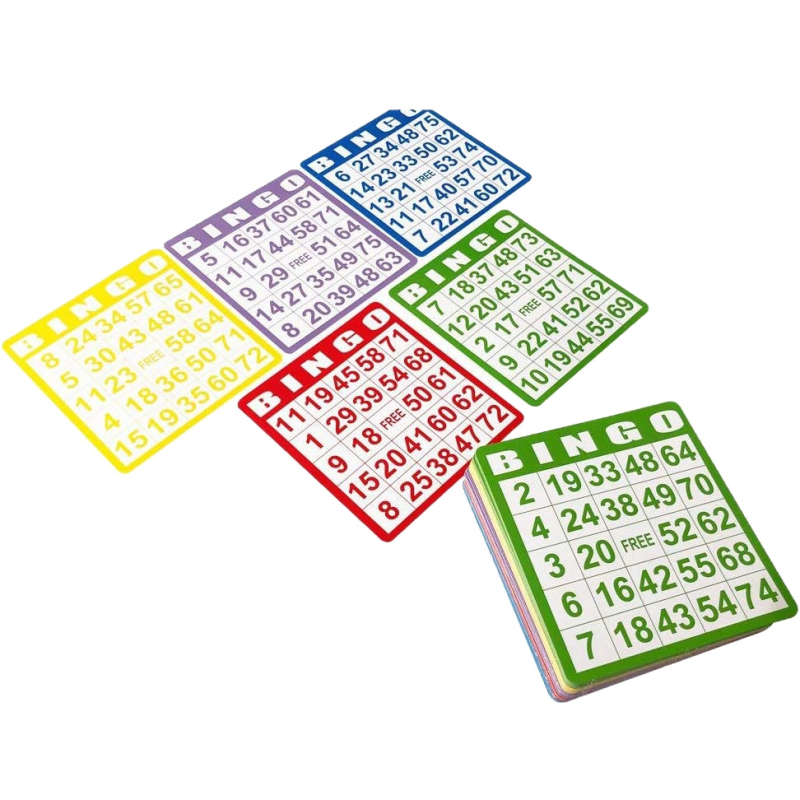 Ražotāja noliktavā esošās piecu krāsu bingo kārtis, 100 kārtis, interaktīva spēle, izklaides galda spēļu piederumi