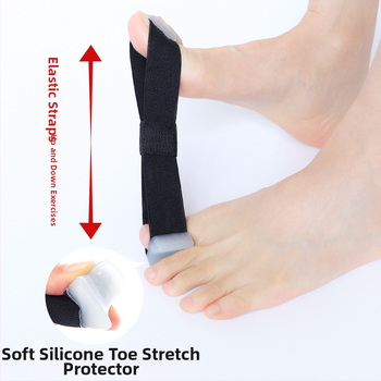 Vienpusis nykščio valgus įtvaras, kurį galima nešioti dieną ir naktį, su didžiojo pėdos kaulo įtempimo diržu, perdengiamu pirštų atskyrimo audiniu.