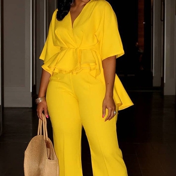 Οι κατασκευαστές ΠΗΓΗΣ πωλούν γυναικεία ρούχα εξωτερικού εμπορίου μοντέρνα ραφές ακανόνιστη κορυφή φαρδιά παντελόνια casual κοστούμι γυναίκες