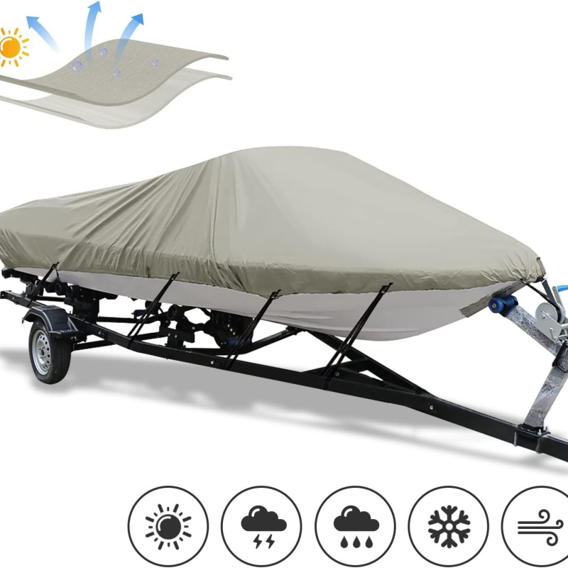 Eksportinis valties uždangalas iš Oksfordo audinio, 210D sidabro spalvos, valties uždangalas, apsauga nuo saulės, apsauga nuo lietaus, sniego, lapai ir kiti smulkūs daiktai, padedantys valties uždangalui išlikti švariam.