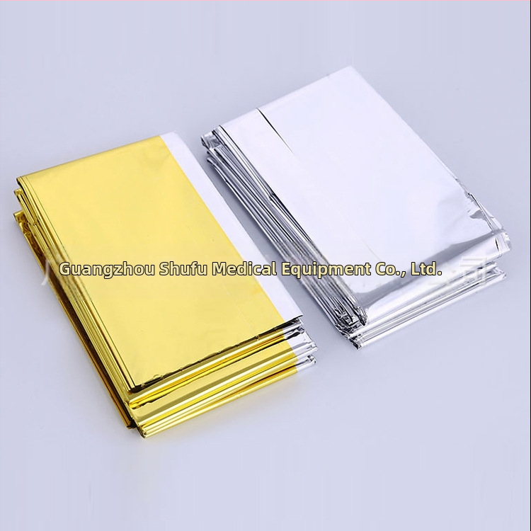 160*210 Златно одеяло за първа помощ, термо одеяло за първа помощ на открито, PET одеяло за спешни случаи, златисто и сребристо, двуцветно, на склад