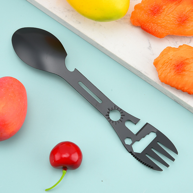 Lauko daugiafunkcis veržliaraktis butelių atidarytuvas šaukštas skardinių atidarytuvas žuvies šakutė šaukštas stovyklavimo stalo reikmenys šaukštas