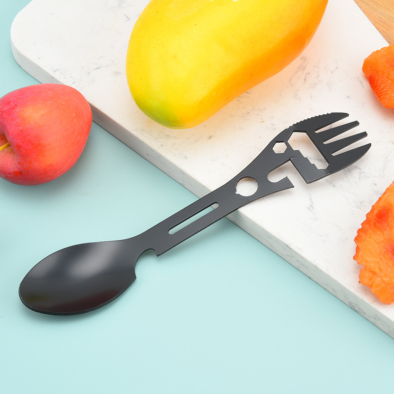 Lauko daugiafunkcis veržliaraktis butelių atidarytuvas šaukštas skardinių atidarytuvas žuvies šakutė šaukštas stovyklavimo stalo reikmenys šaukštas