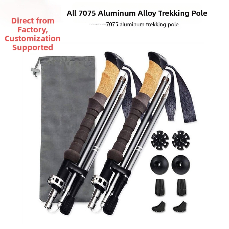 Alumiiniumisulamist 7075 matkakepid, murdmaasuusatamise matkakepid, välise lukustusega reisimiseks mõeldud viieosalised kokkupandavad matkakepid, matkakepid