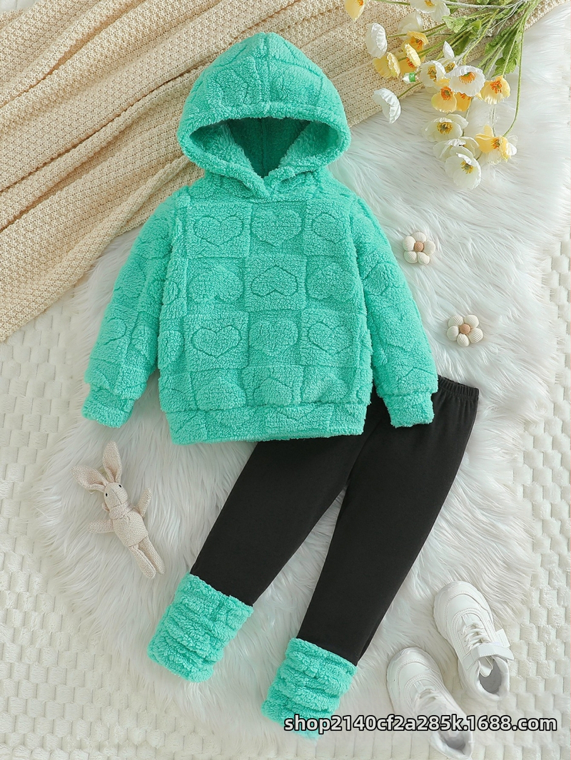 Piiriülene talvine mood vabaaja soe tüdrukute mugav armastusega Mao Mao mustriga kapuutsiga kampsun-püksid kaheosaline komplekt