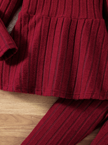 Παντελόνι με στρογγυλή λαιμόκοψη και μακριά μανίκια για κορίτσια, τρισδιάστατο φιόγκο στη μέση, με λάστιχο στη μέση και φιόγκο, μοντέρνο κοστούμι από πολυεστέρα και φλις