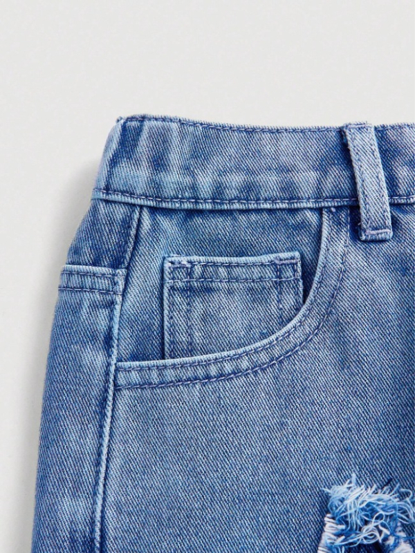 Naistele mõeldud sirge säärega teksad, ekspordiks eritellimusel valmistatud, kulunud lapitehnikas tutiga moodsed naiste teksad, Zengcheng Xintang denim