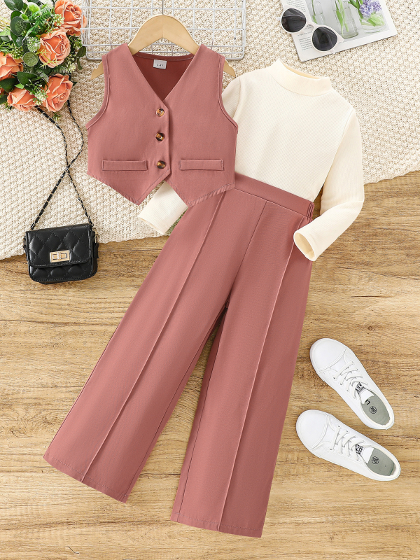 Tehase hulgimüügi temperament kõrgekvaliteediline väikese lõhnaga roosipunane ülikond vestiga püksid kõrge kraega alumine särk kolm tükki moekostüümi