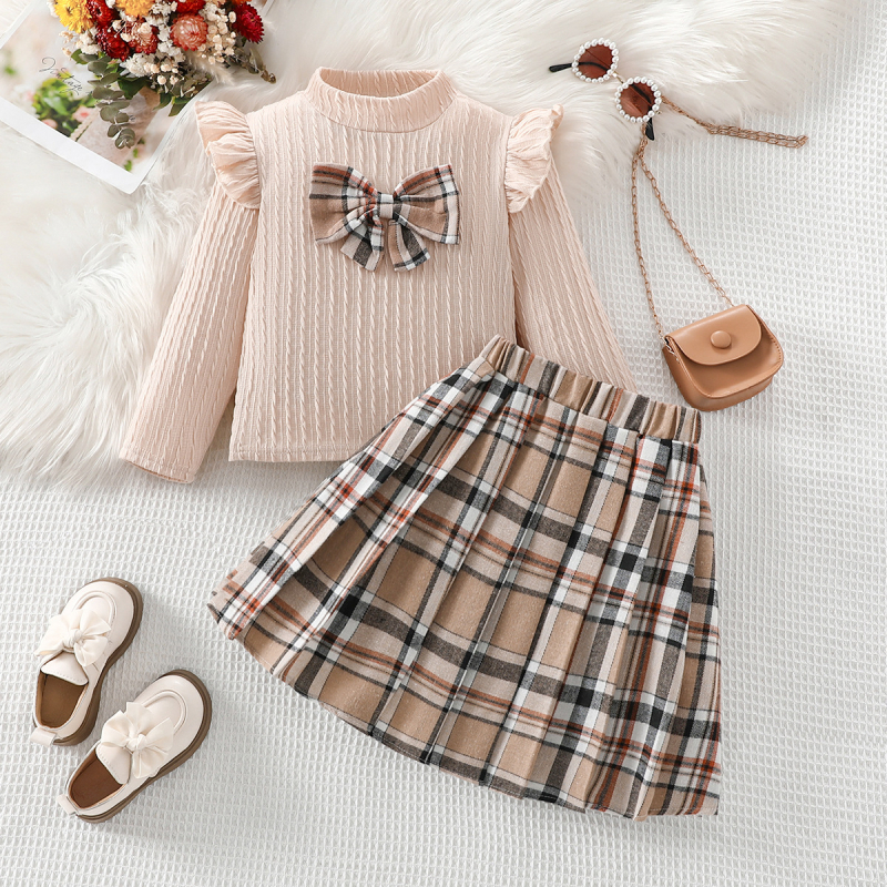 Sügisekspordi tüdrukute kootud dressipluus pikkade varrukatega triibuline ülikonnaseelik Euroopa ruuduline seelik laste kaheosaline volditud seelik