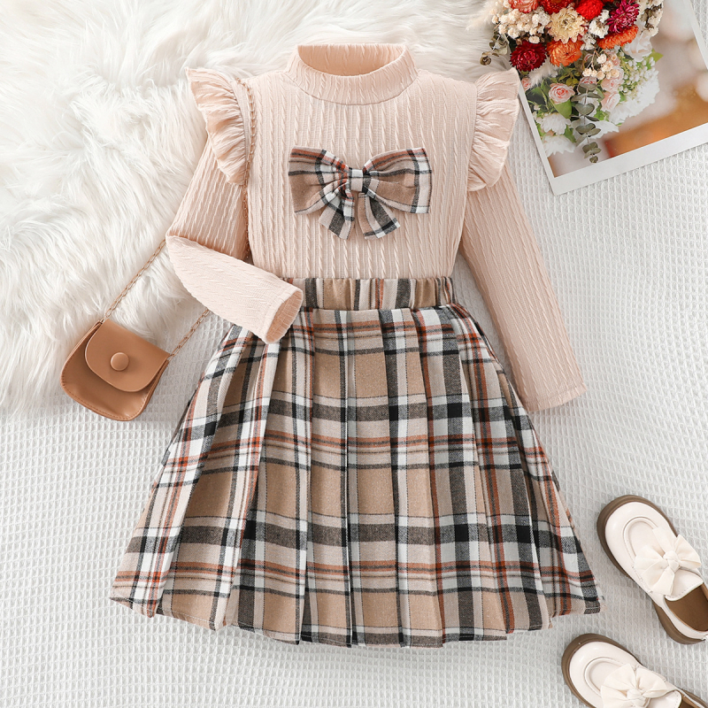 Sügisekspordi tüdrukute kootud dressipluus pikkade varrukatega triibuline ülikonnaseelik Euroopa ruuduline seelik laste kaheosaline volditud seelik