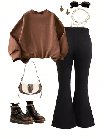 Amazoni Euroopa ja Ameerika Ühendriikide kolmemõõtmeline lipsuga pruun kampsun vabaaja laienevate pükste ülikond