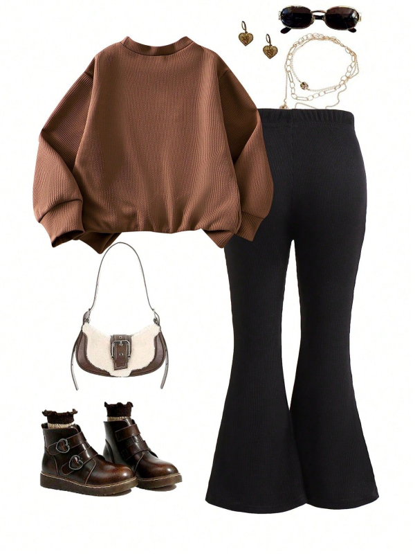 Amazoni Euroopa ja Ameerika Ühendriikide kolmemõõtmeline lipsuga pruun kampsun vabaaja laienevate pükste ülikond