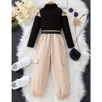 Prekogranične jesenske djevojačke zgodne hlače od hrpe, dvodijelne pletene hlače s otvorenim ramenima i gornjim pojasom, ležerne hlače s vezanim nogavicama