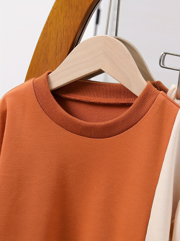 Foreign Trade tüdrukute kontrastvärvi dressipluus lipsuõmblustega, lai ümar kaelus, mansetiga varrukatega pluus, laiad püksid, laste kaheosaline komplekt