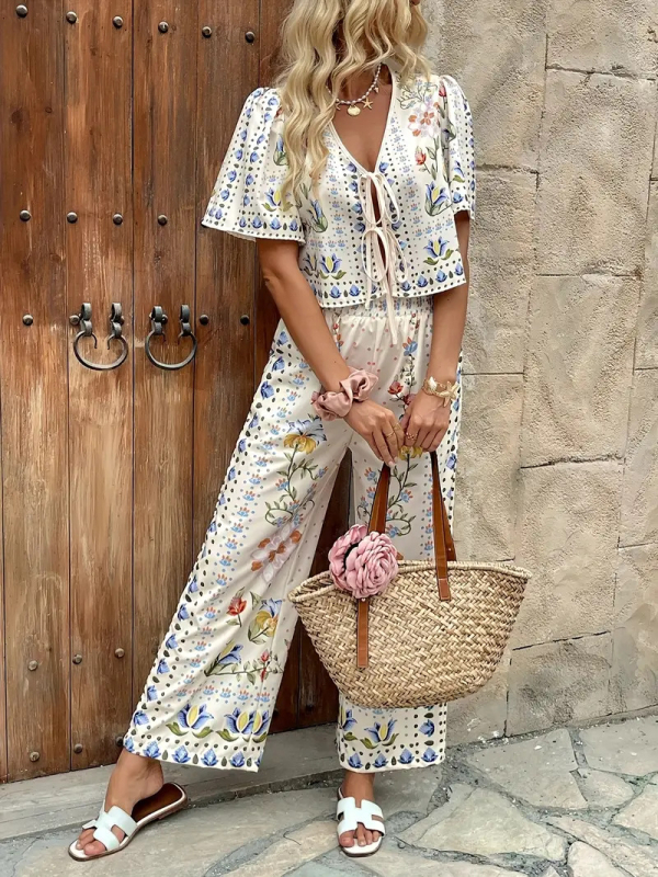 Moda femeilor independente Amazon, populare europene și americane, costum casual transfrontalier, nou, imprimat, bluză, pantaloni