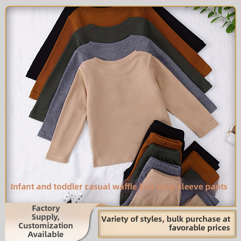 5 komplekti 10-osalisi vabaaja stiilis vahvliga ühevärvilisi pikkade varrukatega pükse, beebiülikond poistele ja tüdrukutele, koduriided, intiimsed pidžaamad