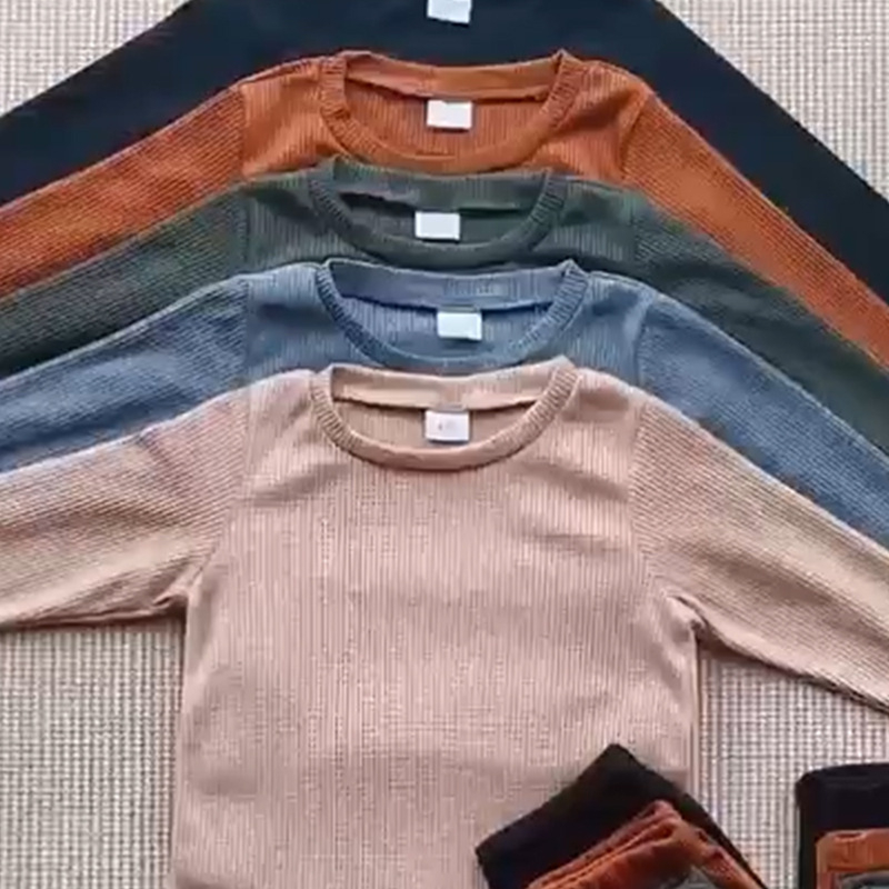 5 komplekti 10-osalisi vabaaja stiilis vahvliga ühevärvilisi pikkade varrukatega pükse, beebiülikond poistele ja tüdrukutele, koduriided, intiimsed pidžaamad