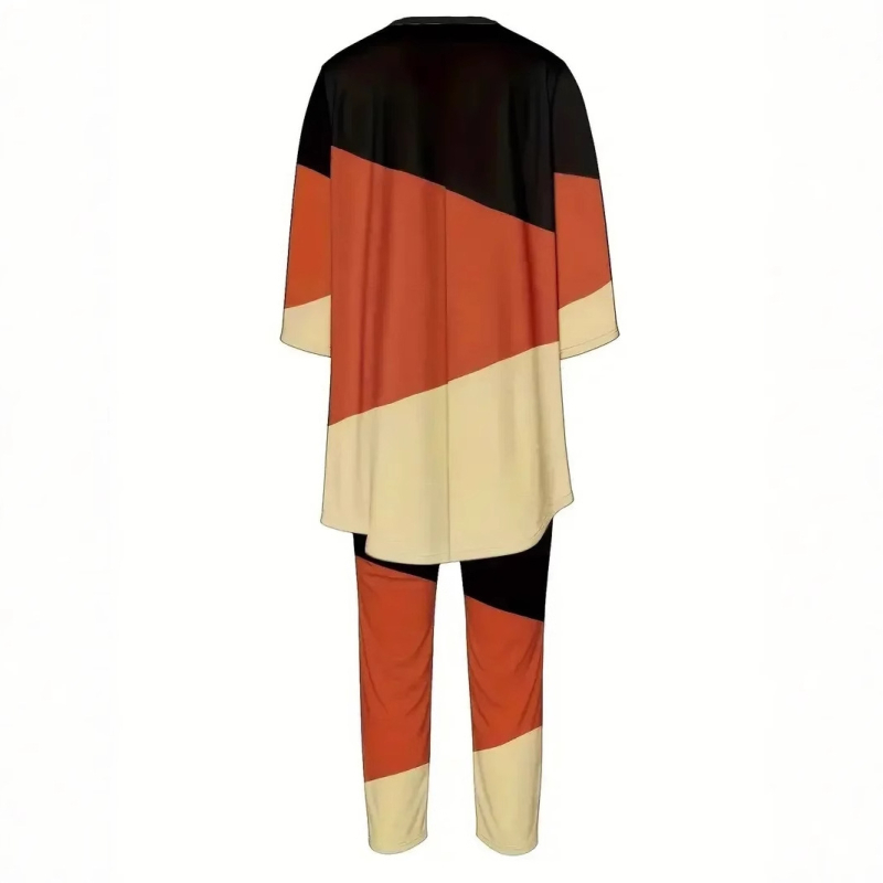 Amazon Aliexpressi naiste pluss-suuruses kontrastvärvi trükitud ümara kaelusega kaheosaline komplekt