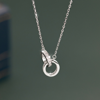 S925 Стерлингово сребро Двоен пръстен Колие Лек Луксозен Нишов Пръстен Верижка за Свети Валентин Най-добър приятел Момиче Изпрати приятелка