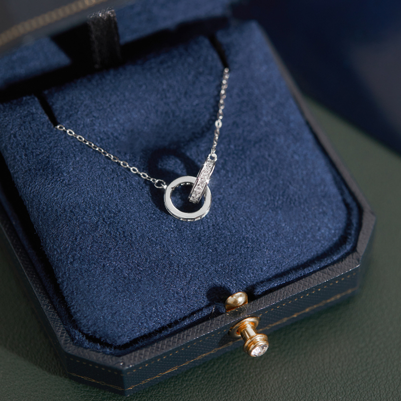 S925 Стерлингово сребро Двоен пръстен Колие Лек Луксозен Нишов Пръстен Верижка за Свети Валентин Най-добър приятел Момиче Изпрати приятелка