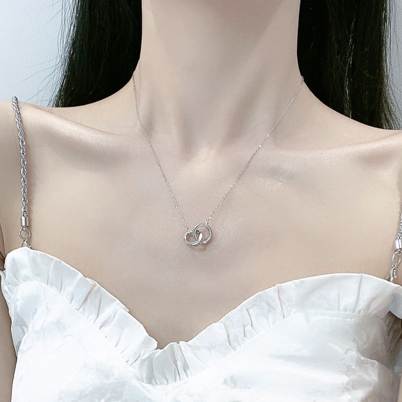 S925 Стерлингово сребро Двоен пръстен Колие Лек Луксозен Нишов Пръстен Верижка за Свети Валентин Най-добър приятел Момиче Изпрати приятелка