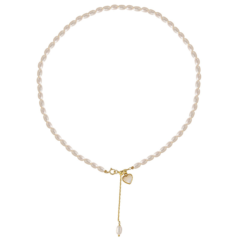 Naiste elegantne retrohõnguline prantsuse magevee valge fritillaarsüdamekujuline ripats, kvaliteetne rangluukett