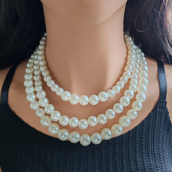 Amazoni enimmüüdud temperamentne naiste kerge luksuslik kolmekihiline pärlmutterkaelakee kunstpärlitega kihiline kaelakee hulgimüük