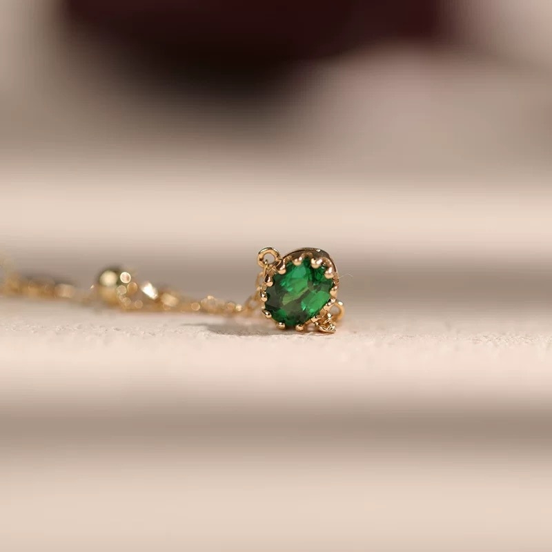 S925 sudrabots 14K Saffrey Rich Cazani zaļš ovāls sieviešu gredzens ar regulējamu ķēdīti