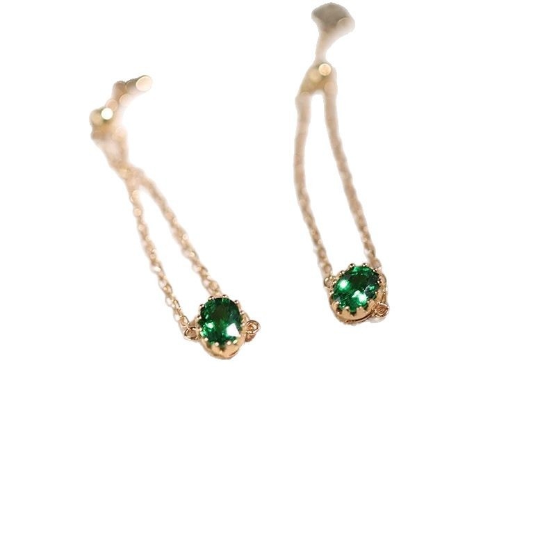 S925 sudrabots 14K Saffrey Rich Cazani zaļš ovāls sieviešu gredzens ar regulējamu ķēdīti