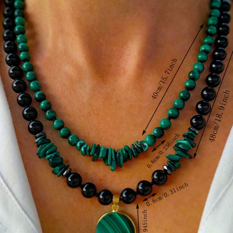 Piiriülene populaarne kaheosaline käsitsi valmistatud türkiissiniste helmestega kihiliste kaelakeede komplekt suurte vääriskivide ja mitme ripatsiga ehtekomplekt