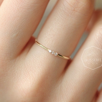 S925 hõbetatud 14K kullaga Jaapani stiilis minimalistlik kolmeteraline tsirkooniumteemantidega lihtne kuldne naiste sõrmus Ring Community