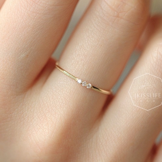 S925 hõbetatud 14K kullaga Jaapani stiilis minimalistlik kolmeteraline tsirkooniumteemantidega lihtne kuldne naiste sõrmus Ring Community