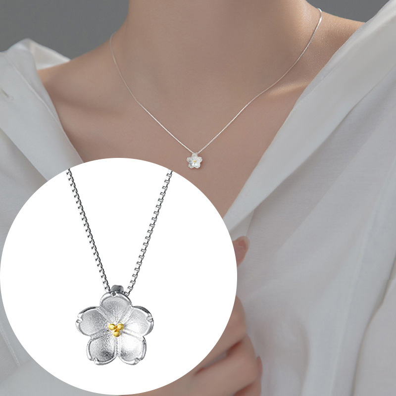 Colier cu margarete asortate pentru femei, bijuterii de lux de înaltă calitate, din argint sterlin, cu flori de cireș, lanț de claviculă, pandantiv cu flori, en-gros