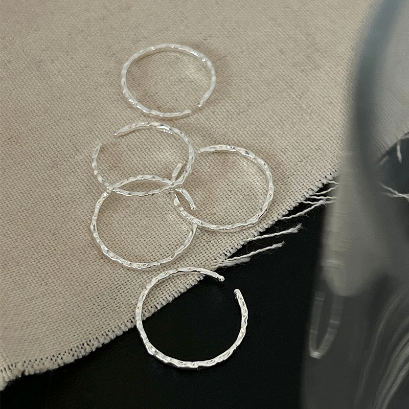 Ganjia S925 srebrni prsten za žene, dizajn niše, otvor od kositra, tekstura papira, hladan vjetar, fini krug, složeni prsten