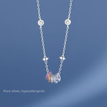 Κολιέ με μικρή μέση από ασήμι 925, ουράνιο τόξο, ελαφρύ, πολυτελές, μοντέρνο, κομψό, μενταγιόν, κύκλος, αλυσίδα, κλείδα, χονδρική παράδοση